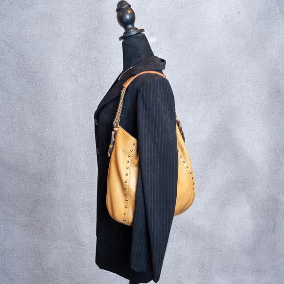 Y2K Michael Kors Astor Middleton Chain Hobo Bag Tan Leather Studded Shoulder Bag - Picture 3 of 12